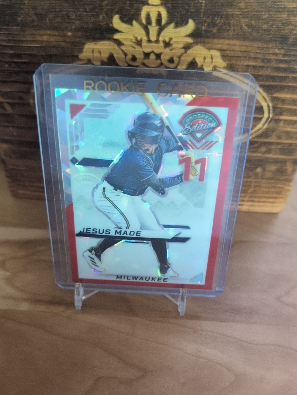 2025 Panini Jesus Made Prospect Edition Red Cracked Ice Rookie Card Brewers